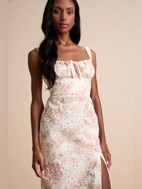 Lulus Andrea White Floral Embroidered Column Midi Dress - Size XL